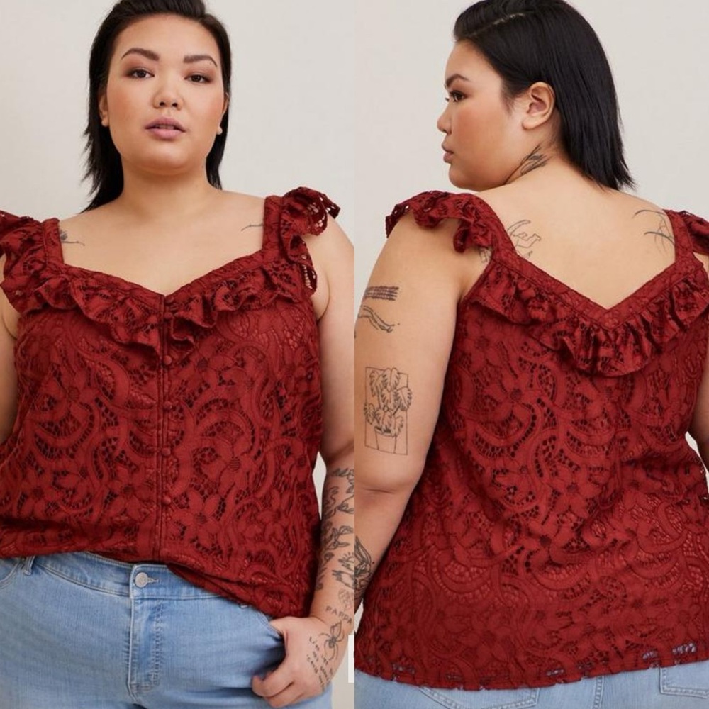 Torrid | Lace Ruffle Short Sleeve Crop Tank